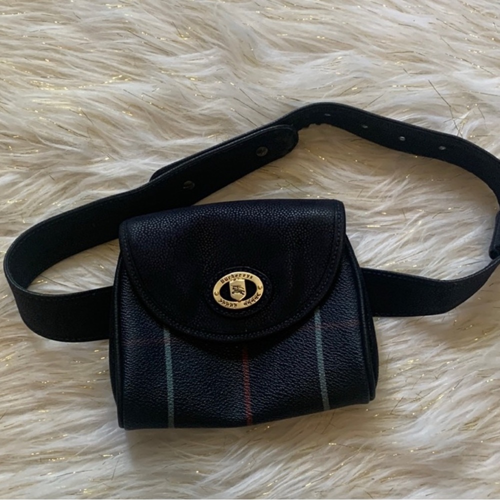 Vintage Burberry plaid Black Leather Belt Bag